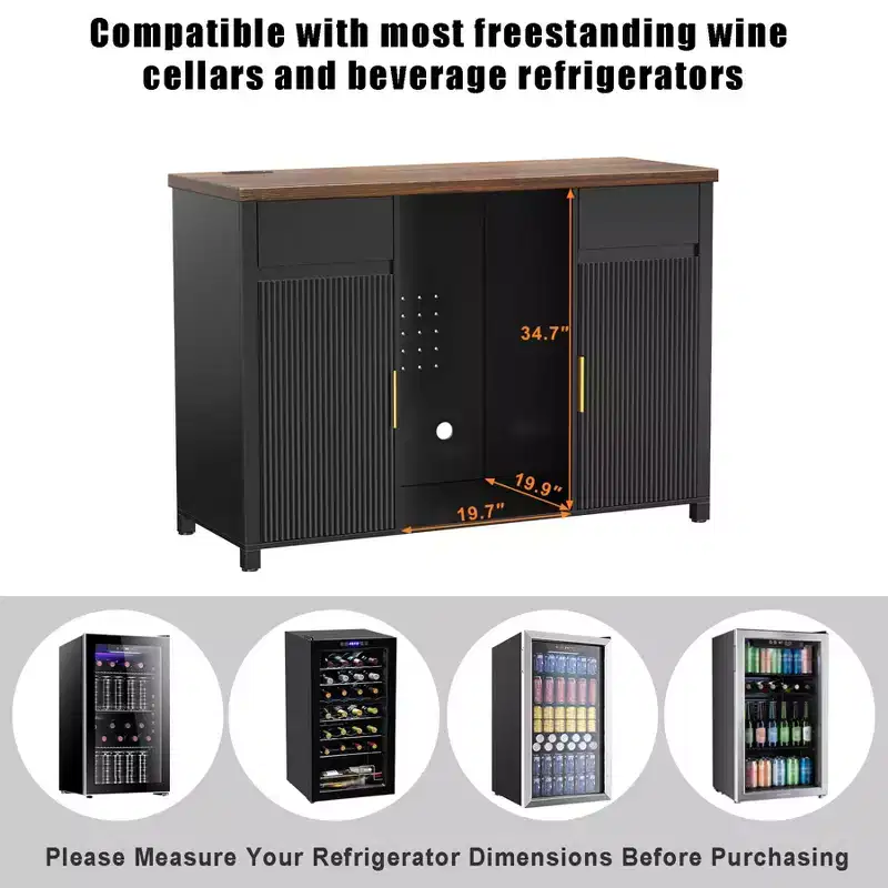 Coffee Bar Cabinet with Fridge Space, Mini Fridge Cabinet Buffet Sideboard53.2L Black