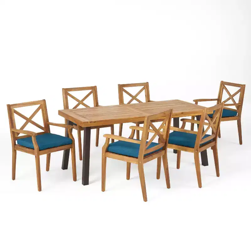 Christopher Knight Home Safire Outdoor Acacia Wood 7 Piece Dining Set with Cushion
