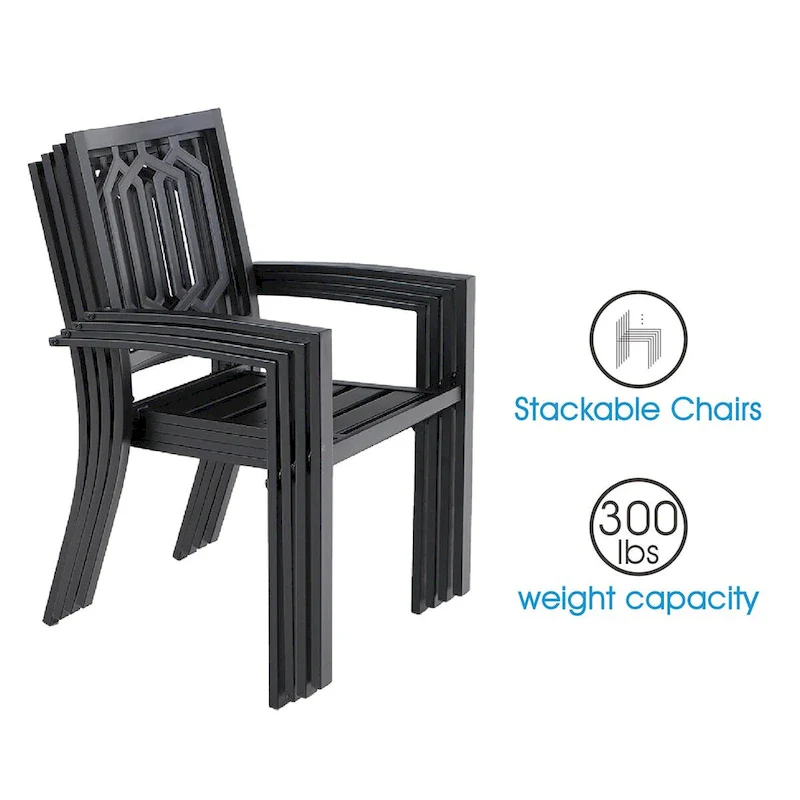 MAISON ARTS 7/9-Pieces Patio Dining Set with Metal Rectangle Expandable Table and Metal Stackable Chairs