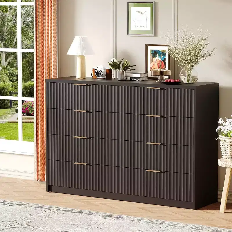 Modern Fluted 8/9-Drawer Dresser for Bedroom, Storage Organizer for Living Room, Hallway & Entryway, White/Black/Natural Oak