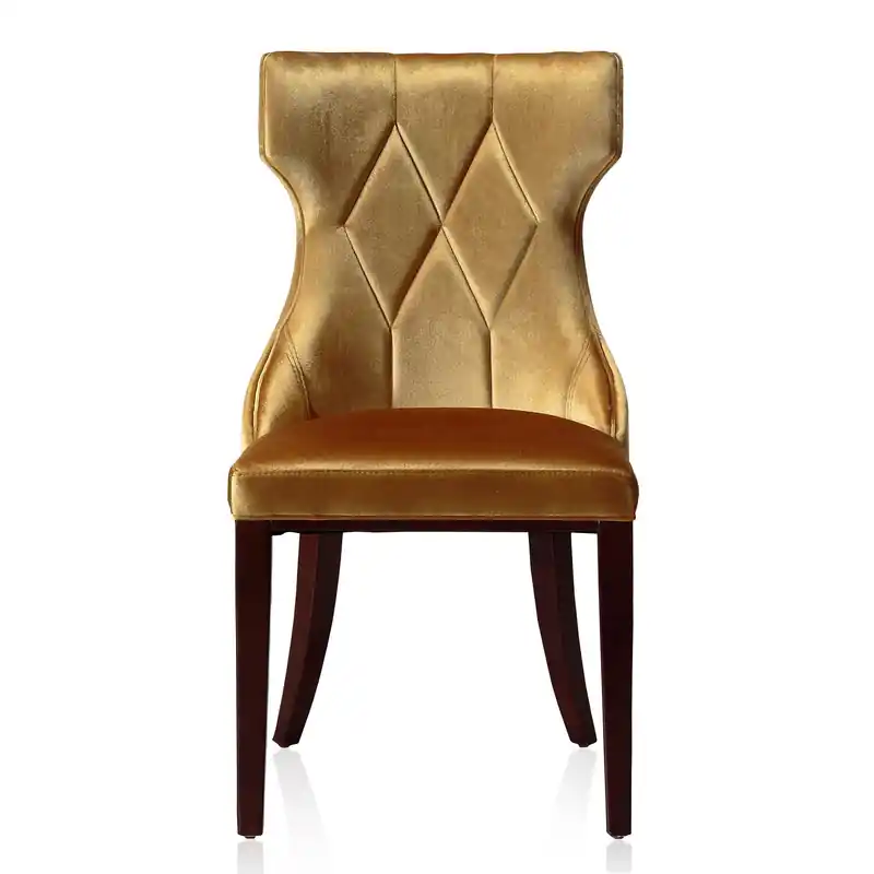 Velvet Dining Chair - Antique Gold & Walnut