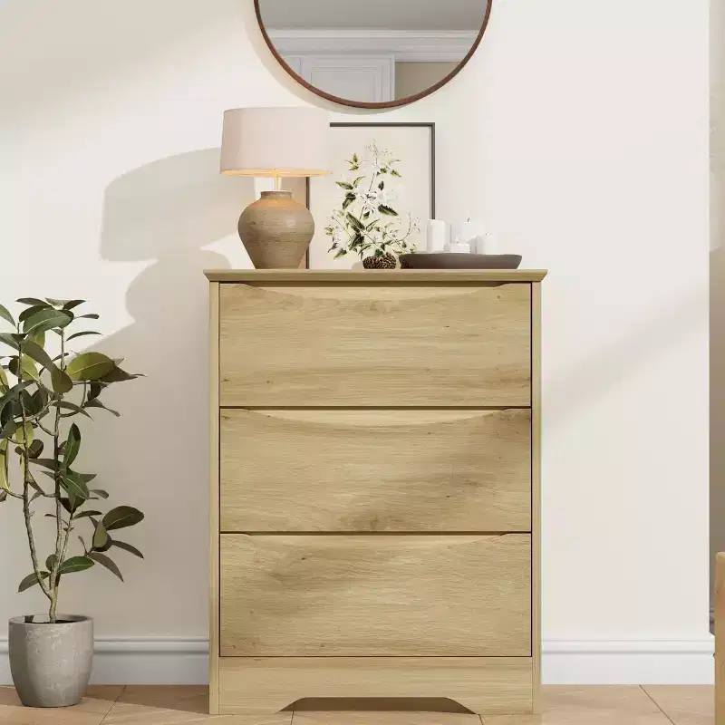 Wooden Dresser with 3 Drawers, Long Storage Dresser, Modern Closet, for Bedroom, Living Room
