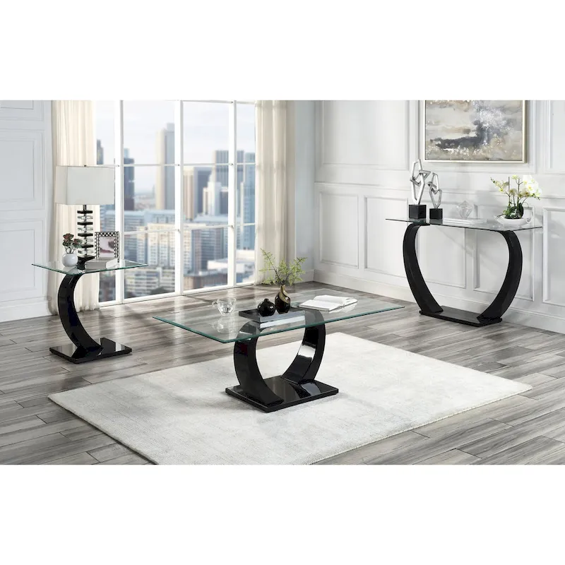 Glam Glasstop Coffee Table with 2 Side Tables