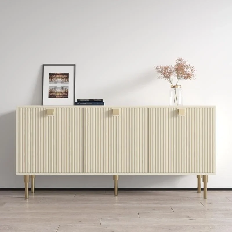 Modern Matte Sideboard Buffet – Magnolia / Black, Contemporary Style