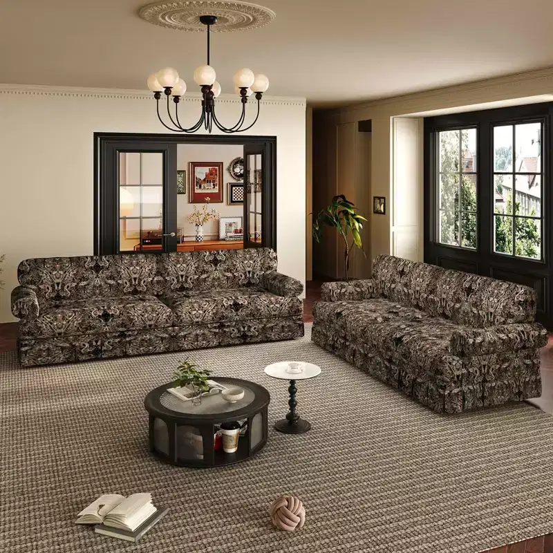 MAYEERTY 93.7 Luxuriously Comfortable 4 Seater Cloud Couch, Chenille Fabric Sofa with Rolled Arms & Pleated Skirt Black Floral