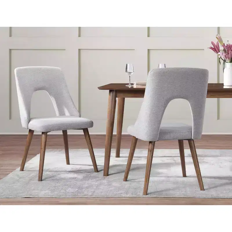 Lifestorey Set of 2 Clover Mid Century Modern Dining Chair Gray/Walnut