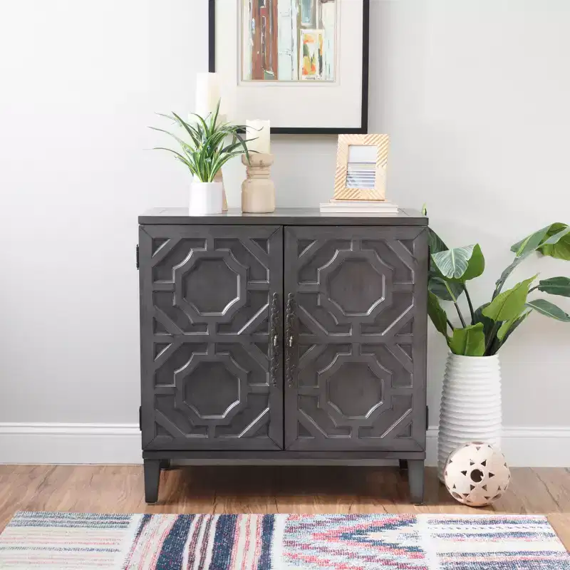 Solid Wood 2-Door Accent Cabinet with 2 Shelves