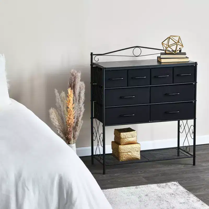 Victorian Style 8-Drawer Dresser with Bottom Shoe Shelf, Black