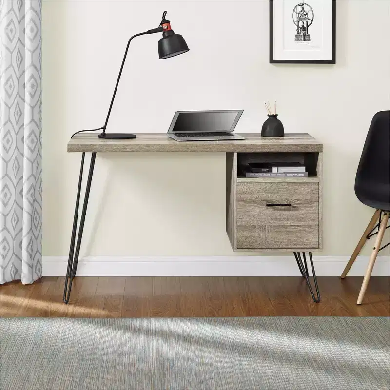 Computer Desk, Distressed Gray Oak