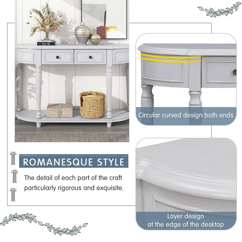 Retro Circular Curved Design Console Table with Open Style Shelf