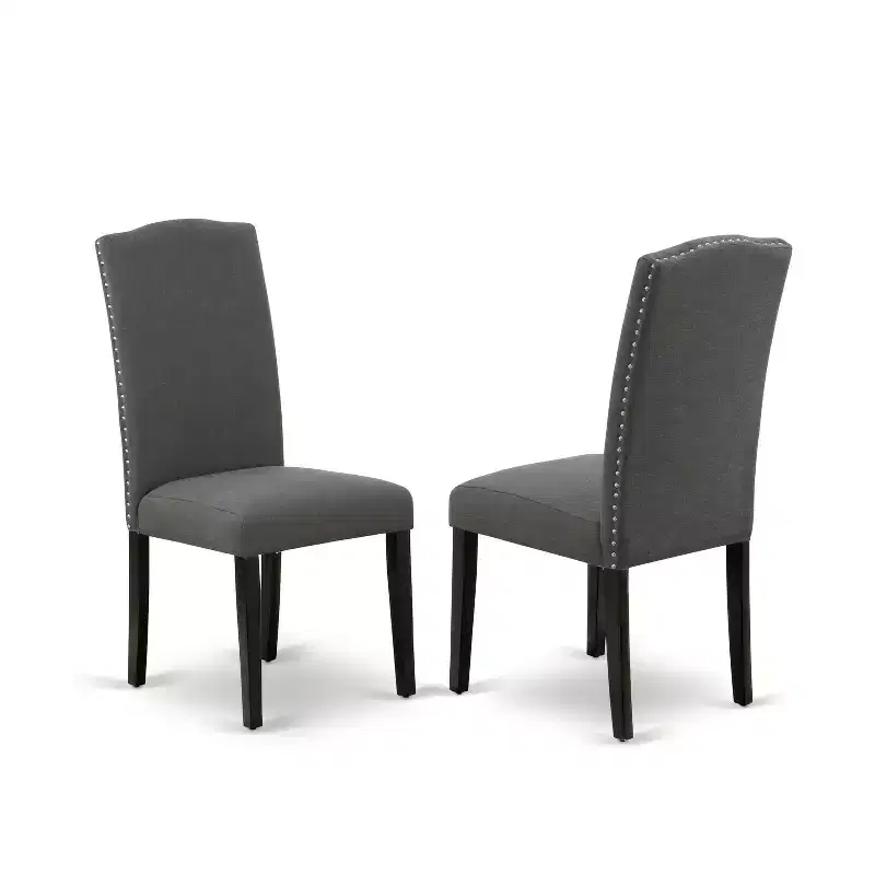 HomeStock Belmont 7Pc Rectangular 60 Inch Dining Table And Six Parson Chair With Black Leg And Linen Fabric Dark Gotham Grey