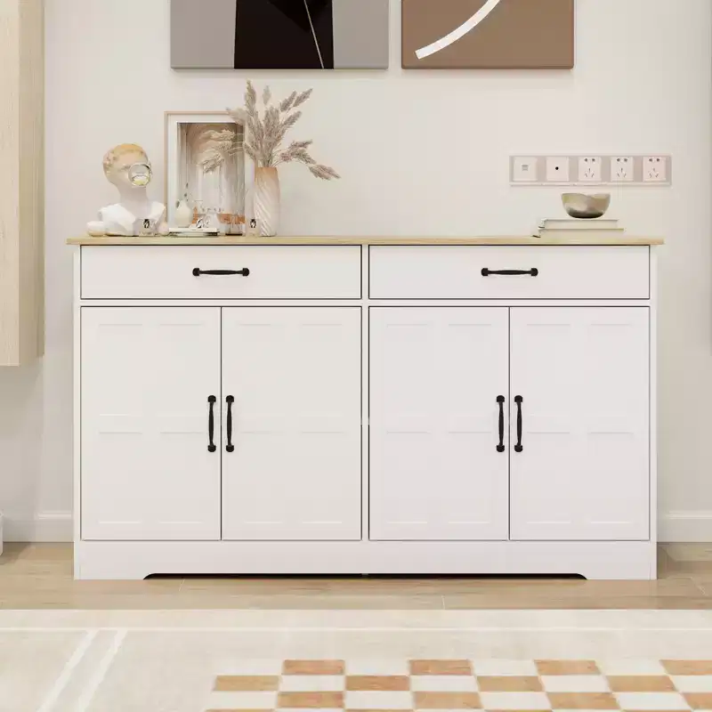 sumyeg 55.91 Farmhouse Sideboard Buffet Cabinet with 2 Drawers and 4 Doors for Dining Storage