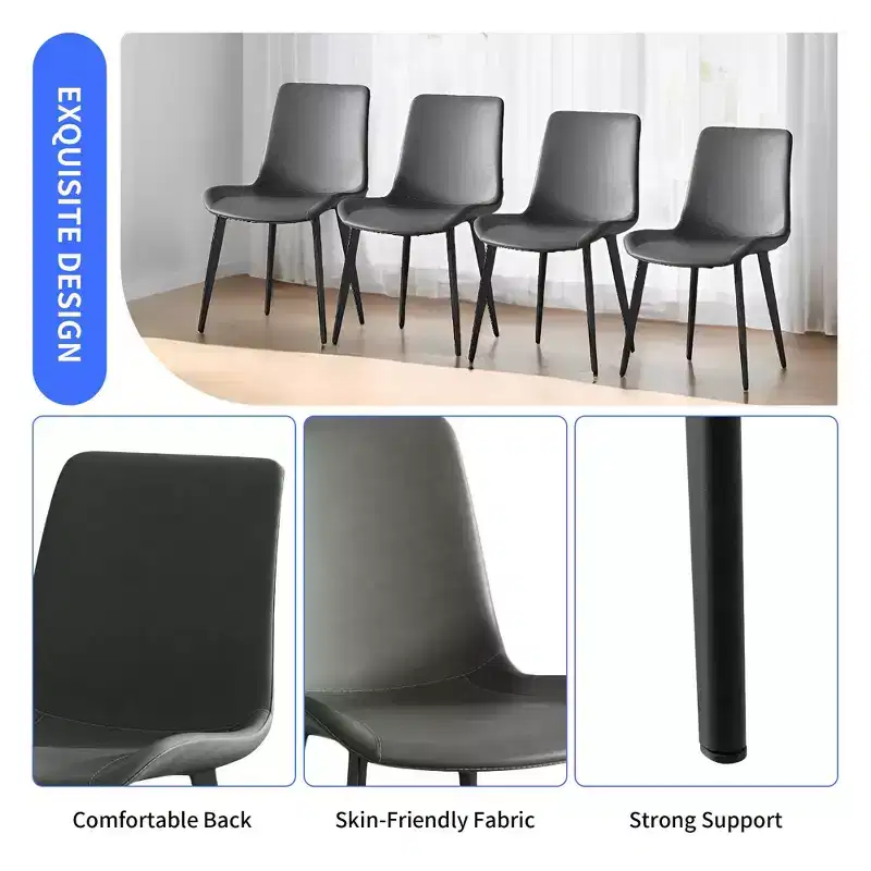 2pk Modern Faux Leather Dining Chairs with Cushioned Seats & Metal Legs