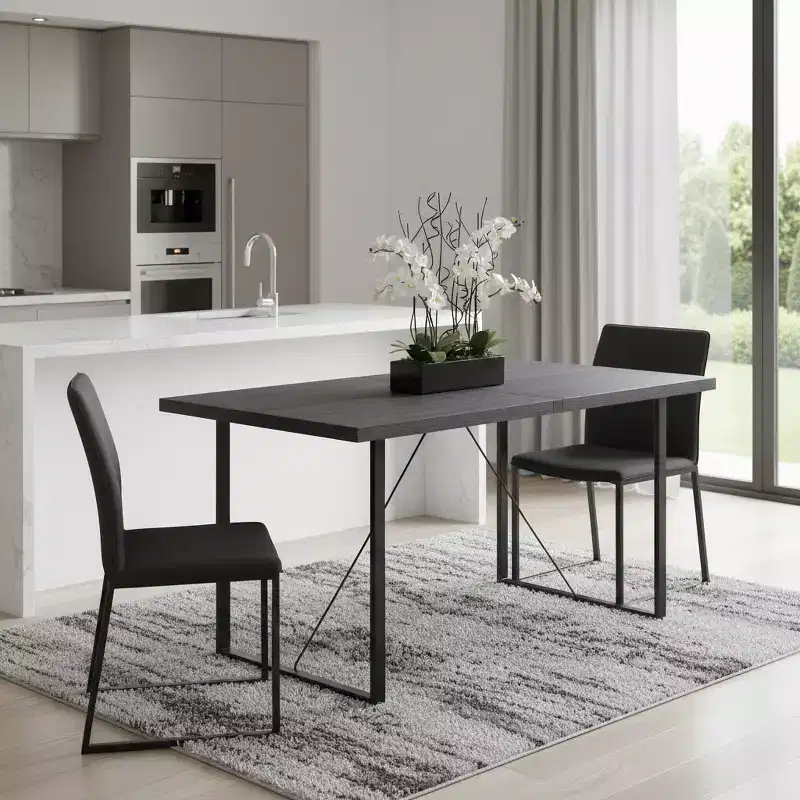 HomeRoots 64 Dark Gray and Black Wood and Iron Sled Base Dining Table