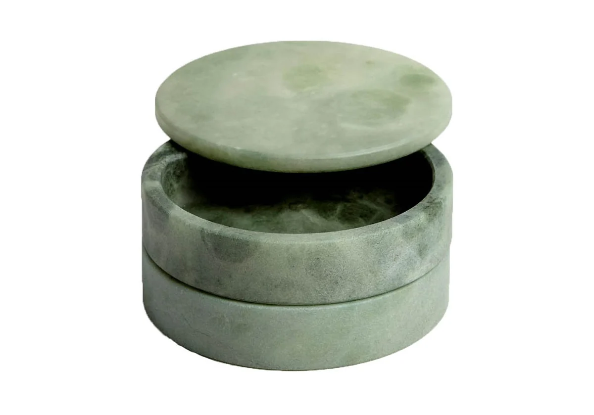 Natural Stone Swivel Storage Box with Green Alabaster Dual-Compartment Design for Vanity & Study
