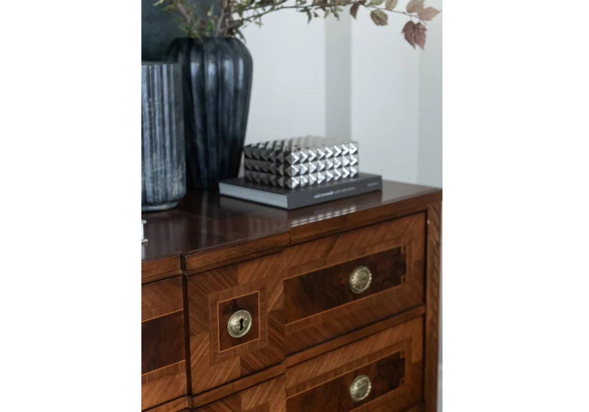 Modern Wood Storage Box with Platinum Studded Dual-Compartment Design for Vanity & Study