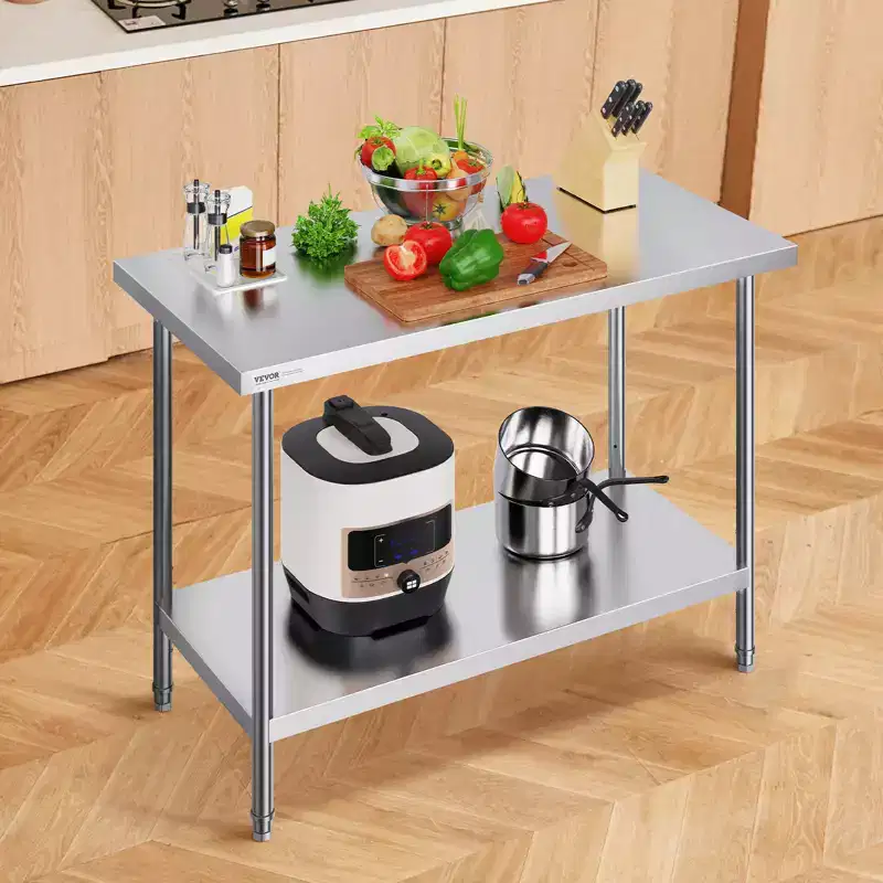 Stainless Steel Prep Table 24x48 Inch – 800 lbs Capacity, 3 Adjustable Heights