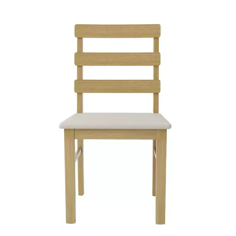 Scandinavian Upholstered Dining Chair with 3-Horizontal Back & Natural Wood Legs