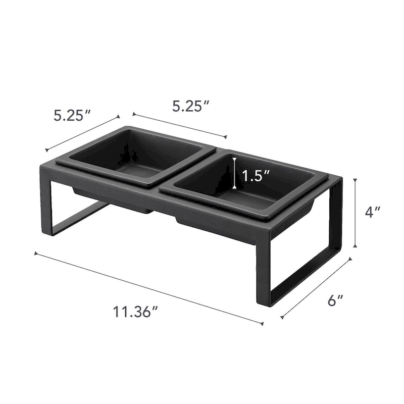 Yamazaki Home Pet Food Bowl - Two Styles, Steel and Ceramic, Tall, 1.25 cups, 300 milliliters per bowl