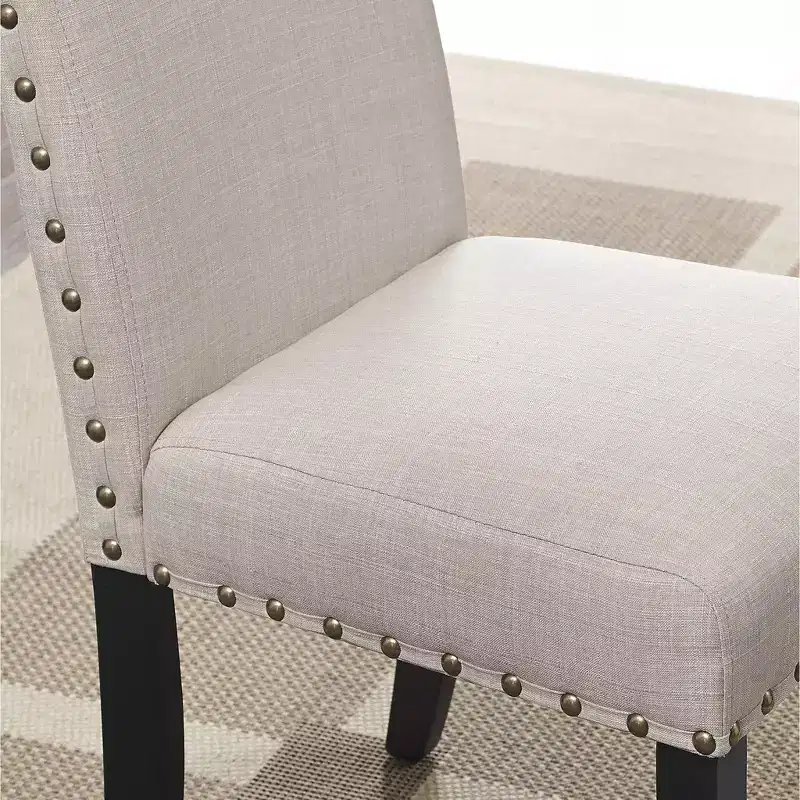 Fabric Dining Chairs with Nailhead Trim, Tan