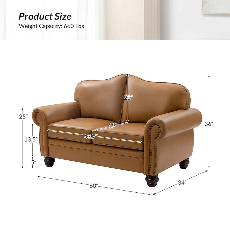 Angel Transitional Genuine Leather Sofa With Tufted Back by