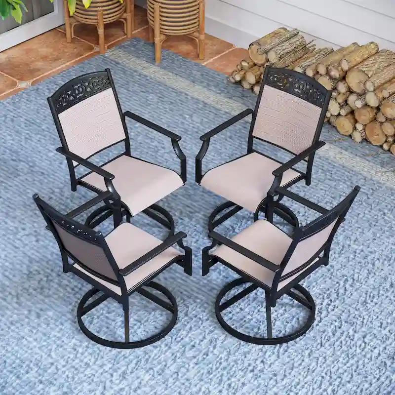 PHI VILLA Set of 4 Patio Dining Chairs Made from Sturdy Alu Frame and Breathable Textilene Sling Fabric