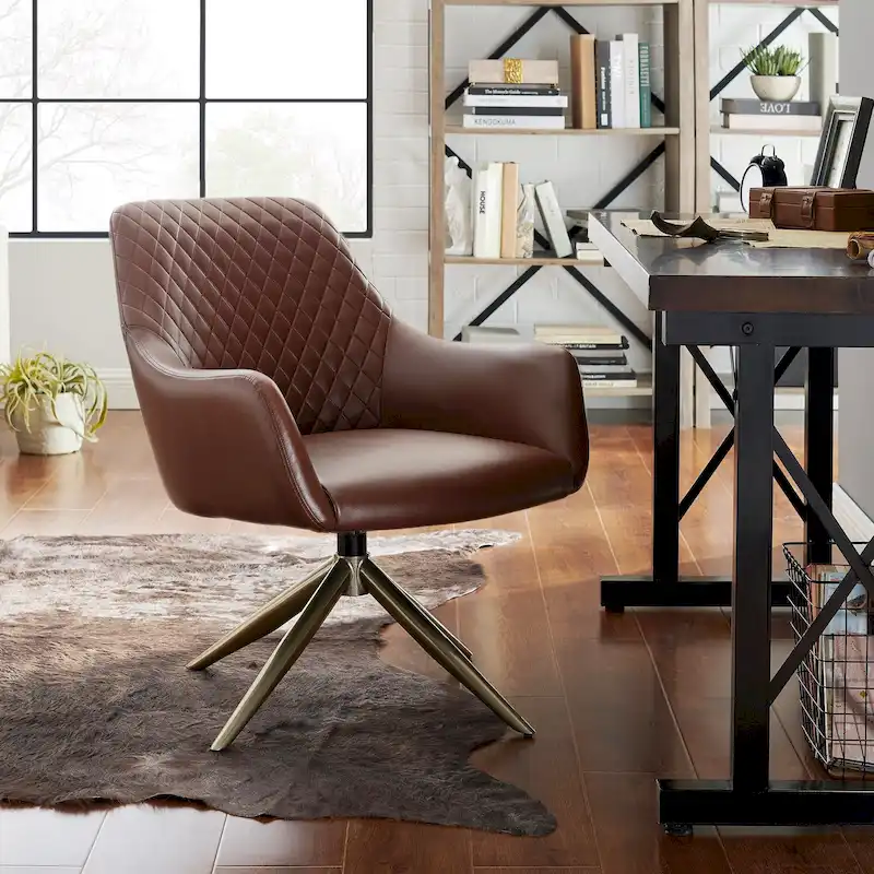 Faux Leather Swivel Accent Arm Chair
