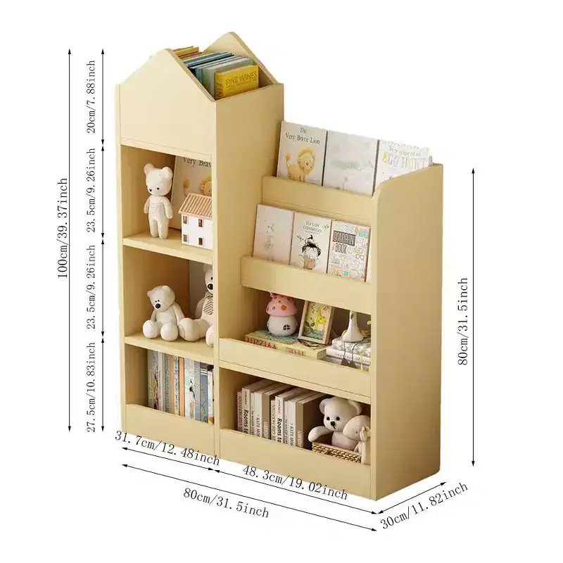 Wood Kids Bookshelf with 6 Compartments 2 Baskets Bins,Toy Storage Organizer for Bedroom,Nursery,Hallway,Living Room,Playroom