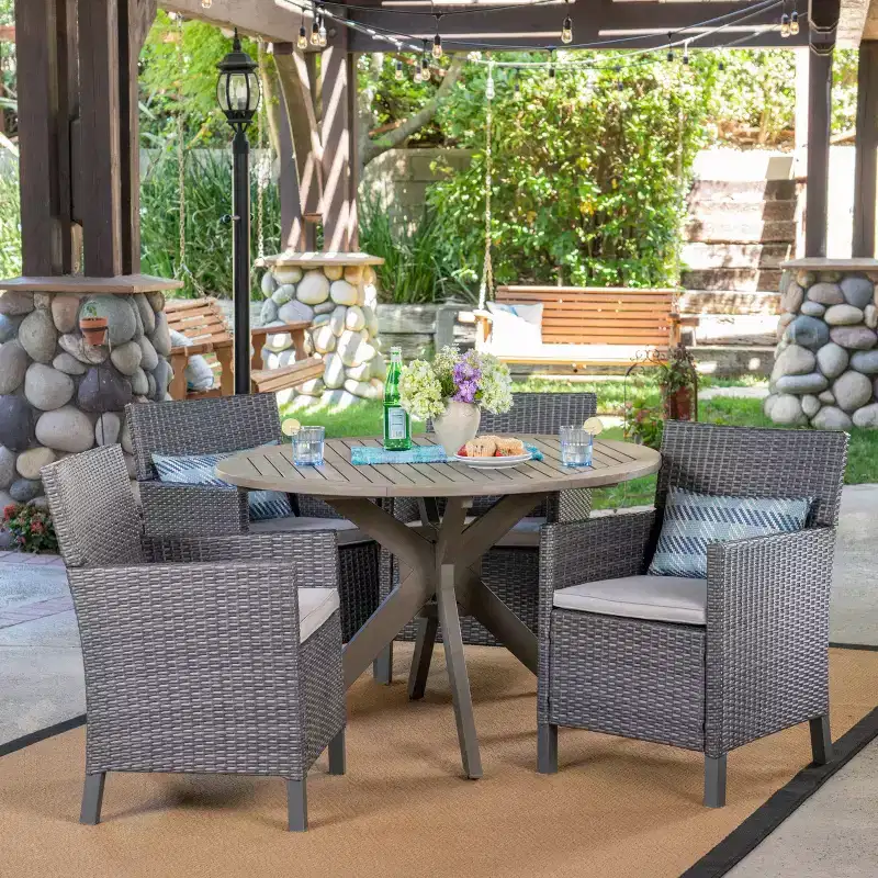 Christopher Knight Home Wes Outdoor Acacia Wood and Wicker 5 Piece Dining Set with Cushion