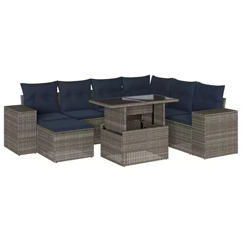 vidaXL Patio Sofa Set with Cushions Table and Couches 8 Piece Poly Rattan