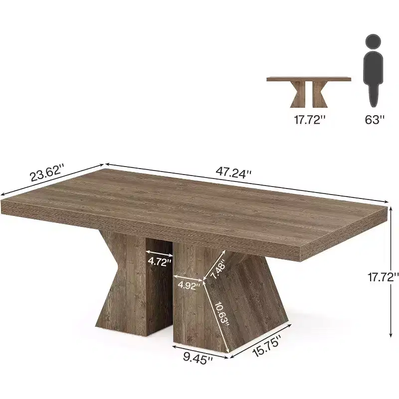 Wood Coffee Table, 47-Inch Rectangular Center Table with Thick Wooden Base, Farmhouse Wood-Look Cocktail Table for Living Room (Brown)