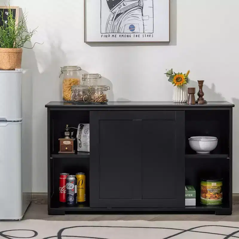 Costway Kitchen Storage Cabinet Sideboard Buffet Cupboard Wood Sliding Door Pantry Black/Gray/Brown/White