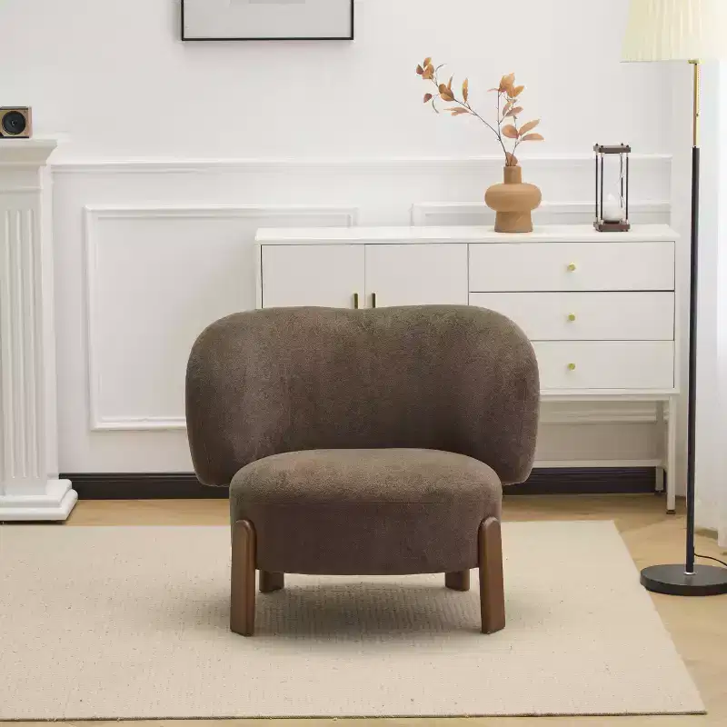 Mid-Century Modern Upholstered Wingback Armless Chair, Solid Wood Frame, Boucle/Chenille Fabric