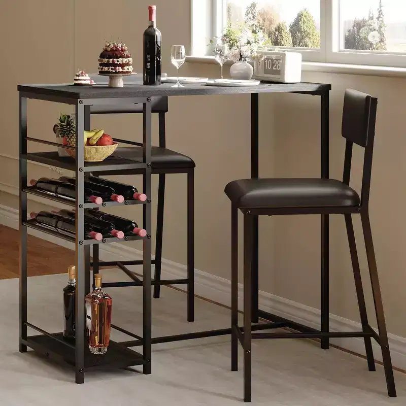 COZONY 2-Person Counter Height Dining Set with Storage, Upholstered Chairs for Small Space Kitchen and Breakfast Nook