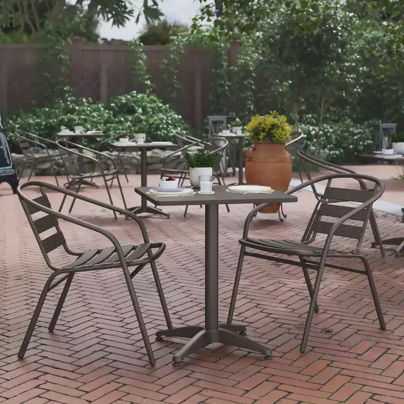 Flash Furniture Lila 23.5'' Square Aluminum Indoor-Outdoor Table Set with 2 Slat Back Chairs