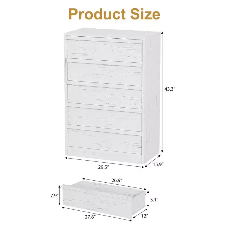 Drawer Dresser for Bedroom, Tall Chest of Drawers with Large Storage for Nursery and Entryway