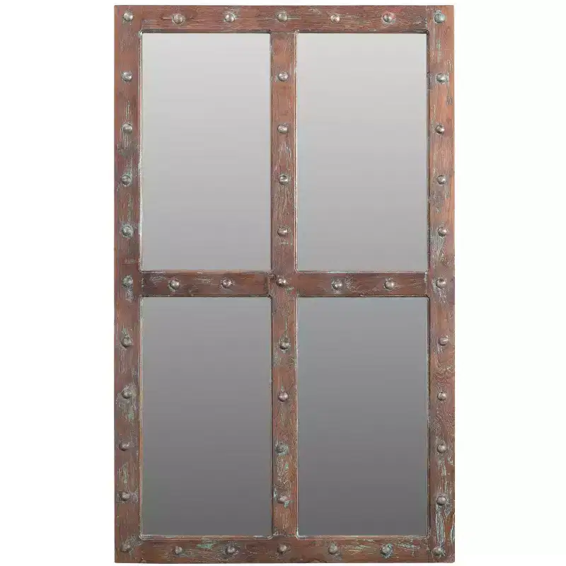 HomeRoots 60 Wood Brown Rustic Solid Wood Window Pane Framed Accent Mirror