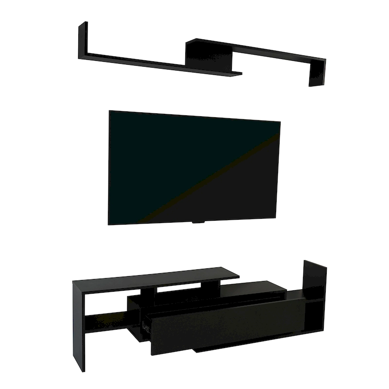Surrey 60.2 2 Pc 1-Drawer Floating TV Stand Media Console with Open Shelves