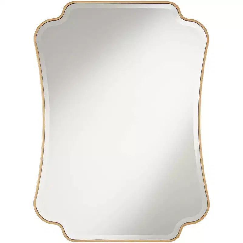 Noble Park Indara Scalloped Corner Rectangular Vanity Wall Mirror Modern Beveled Gold Wood Frame 27 Wide for Bathroom Bedroom Living Room Office
