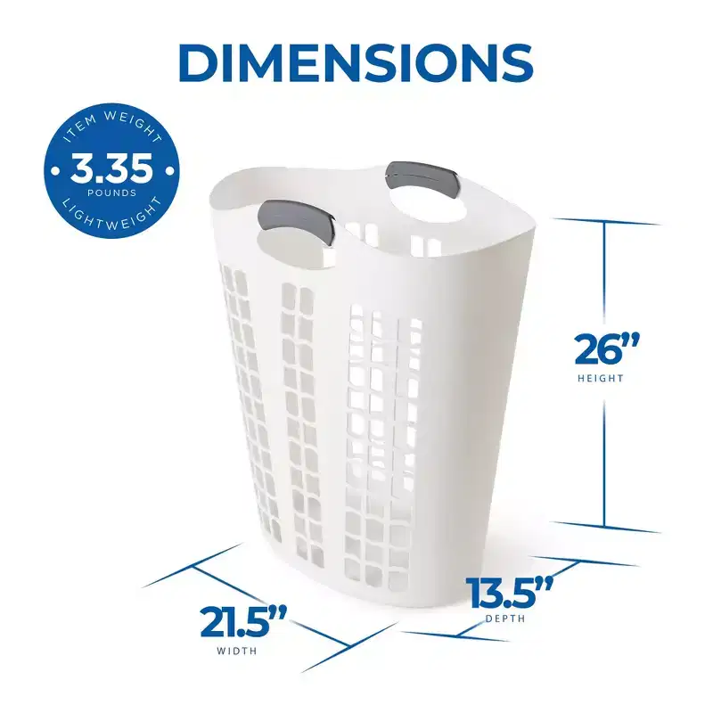 Large Ventilated Plastic Laundry Hamper 87.5L with Handles Slim Design 5-Pack White