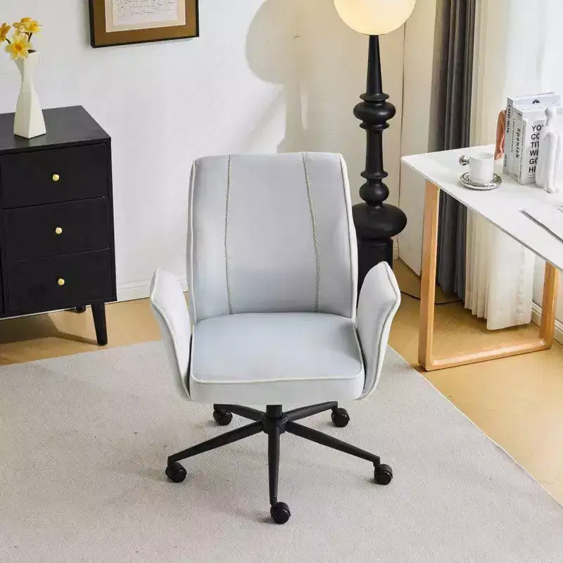 Karl Home | 28.5 inch White Velvet Dovetail Swivel Office Chair With Wheels