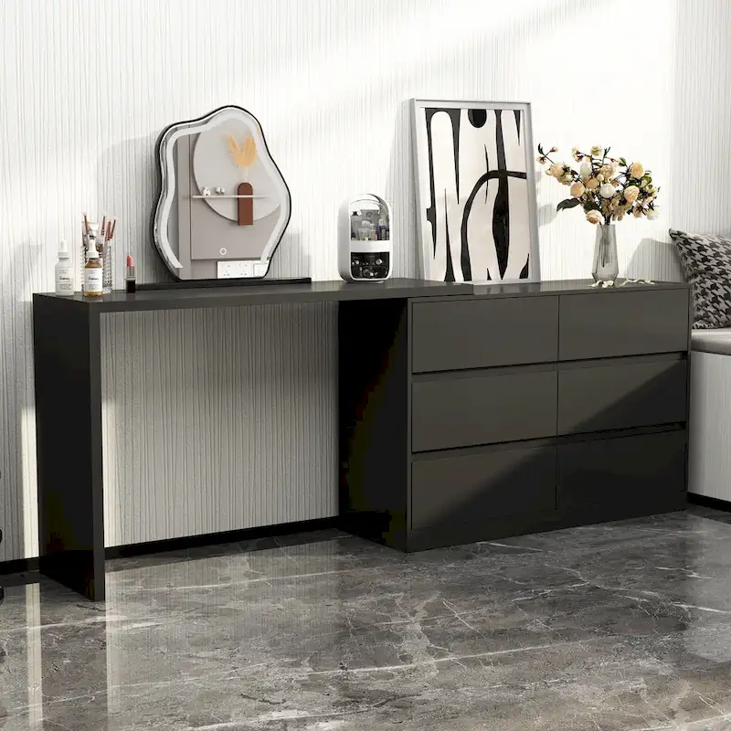 Makeup Desk Rotating Dresser and Desk 6 Drawer Dresser Vanity Makeup