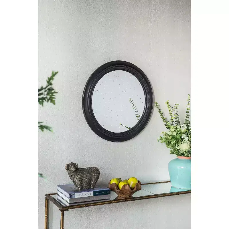 MAYEERTY 23.5 Circle Wall Mirror with Wooden Black Frame, Antique Classic Decor Mirror for Living Room, Foyer, Bathroom, Office