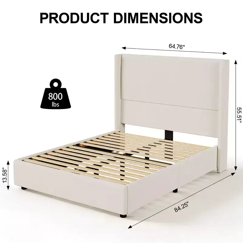 Queen Bed Frame Upholstered Platform Bed with 55 inch Linen Headboard No Box Spring Needed,Sturdy Wooden Slats,Noise-Free Easy Assembly
