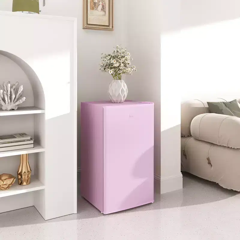 HOMCOM Mini Fridge with Freezer, 3.2 Cu.Ft Compact Refrigerator with Adjustable Shelf, Mechanical Thermostat and Reversible Door for Bedroom, Pink