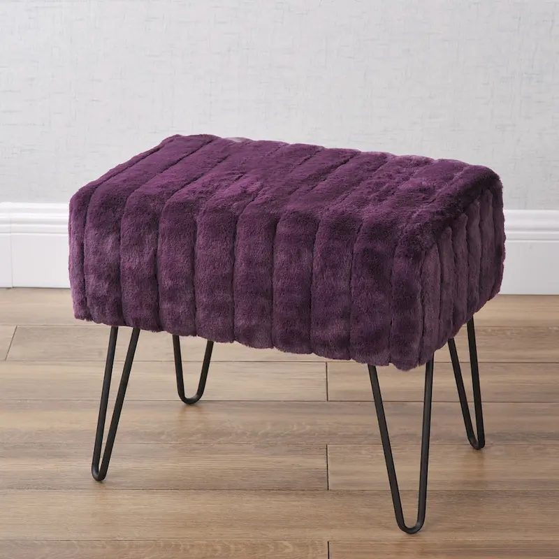 Faux Fur Ottoman Bench, Striped, 1-Person