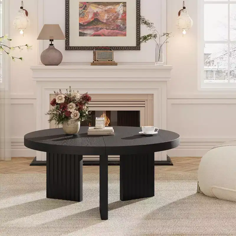 33.4 Small Round Coffee Table - 1.3 Thick Top with Fluted Legs, Accent Cocktail Table for Living Room Bedroom Easy Assembly