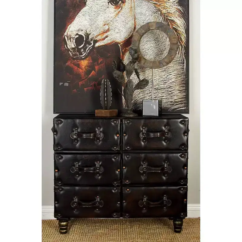 Traditional 6 Drawer Faux Leather Chest Black - Olivia & May: No Assembly, Divided Storage