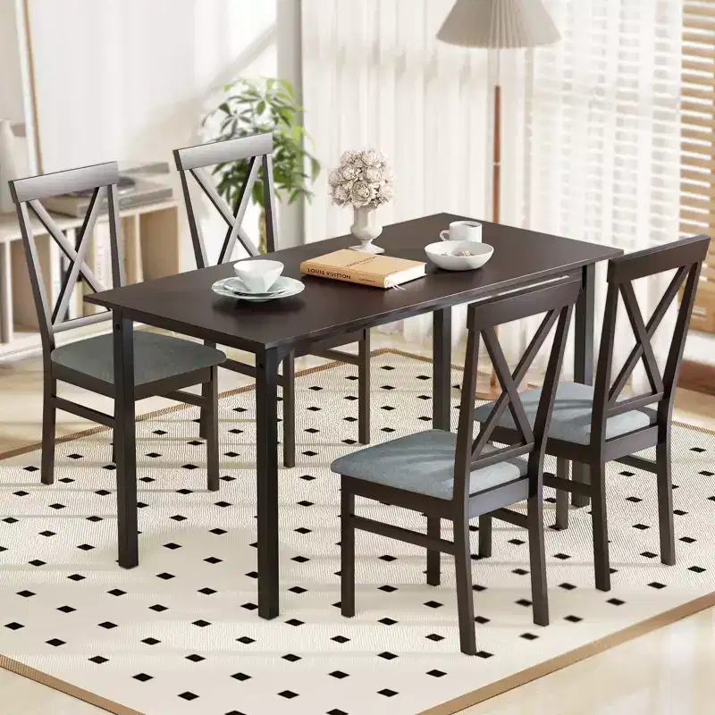 Costway Modern Dining Chairs Set of 4 w/ Rubber Wood Frame Hollowed Backrest for Kitchen