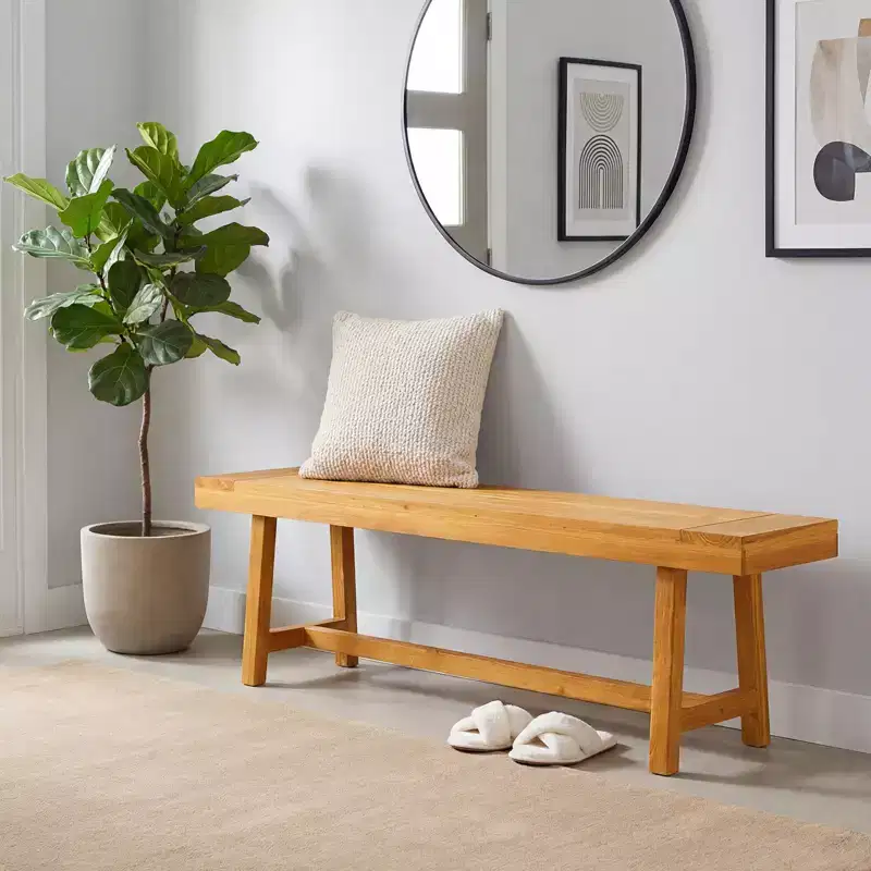 Costway Inch Solid Wood Bench Rustic Farmhouse Narrow Bench for up to 3 People